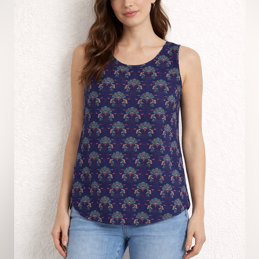 Daniel Rainn Navy Blue Red Floral Sleeveless Casual chic Blouse Summer Tops M